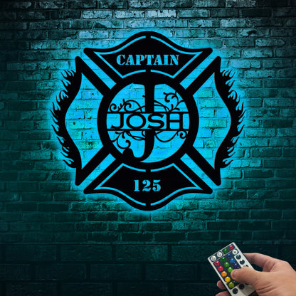 Custom Firefighter Maltese Cross Metal Sign with LED Lights