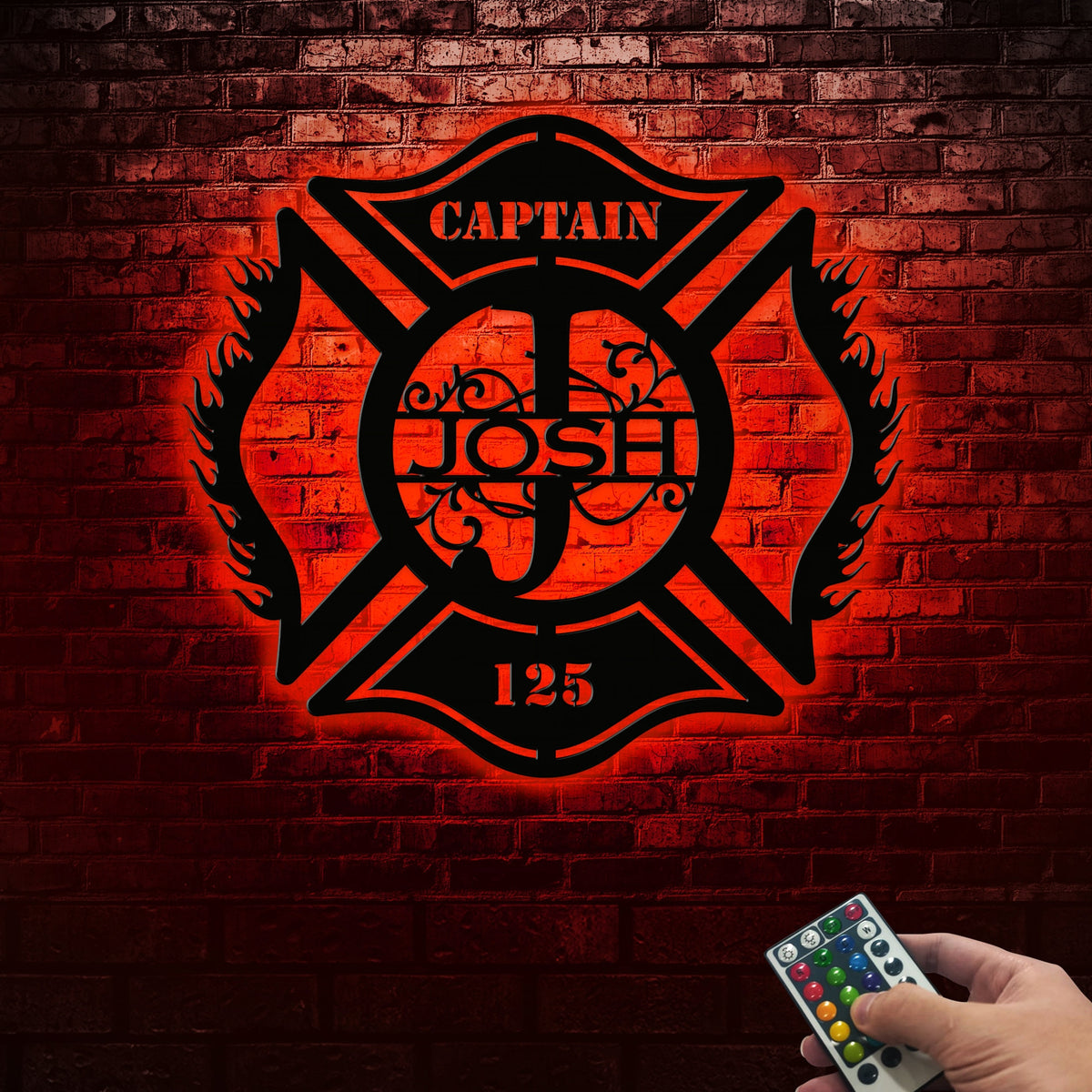 Custom Firefighter Maltese Cross Metal Sign with LED Lights