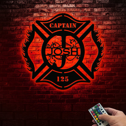 Custom Firefighter Maltese Cross Metal Sign with LED Lights