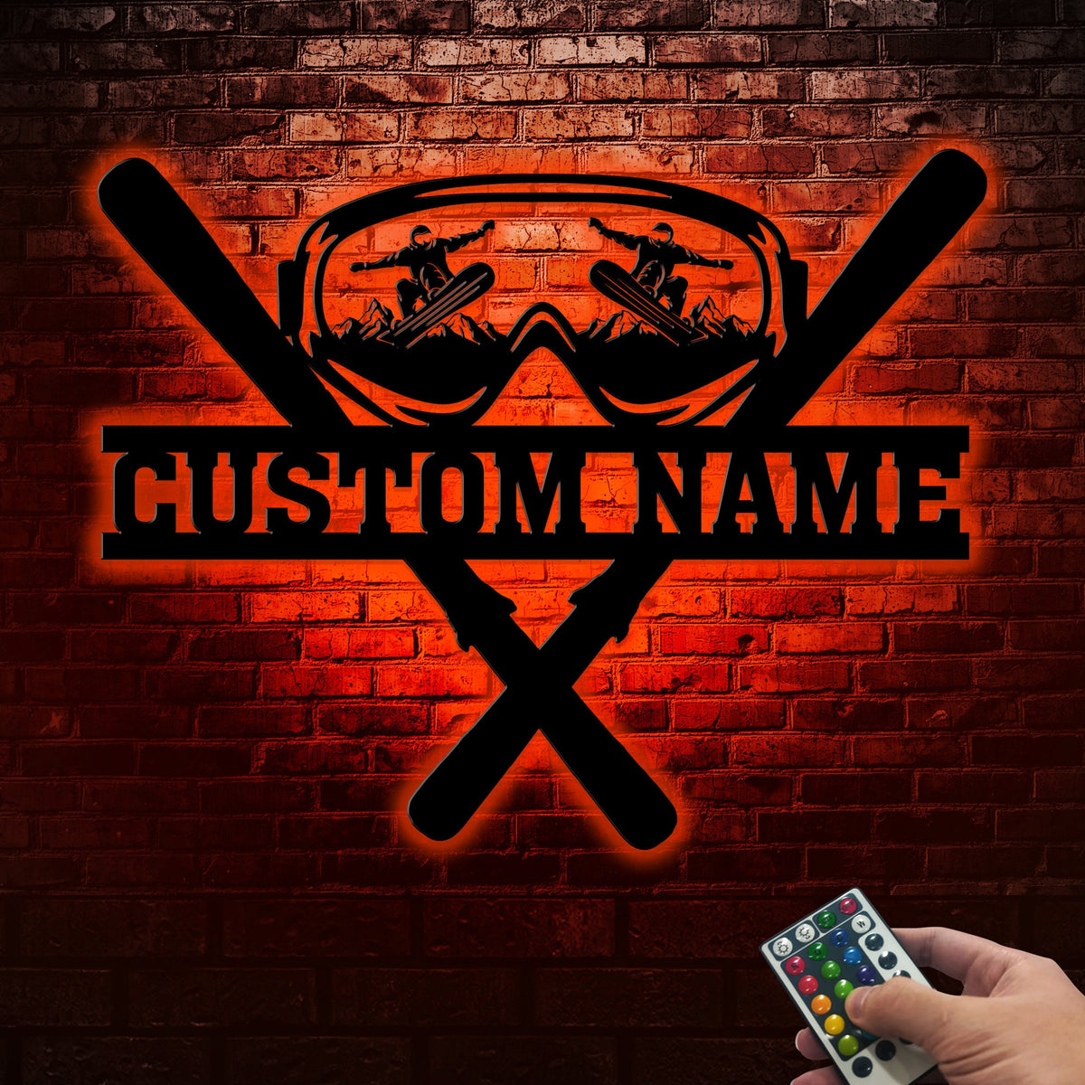 Custom Metal Snowboarding Sign with LED Lights, Winter Sports Wall Art