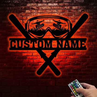 Custom Metal Snowboarding Sign with LED Lights, Winter Sports Wall Art