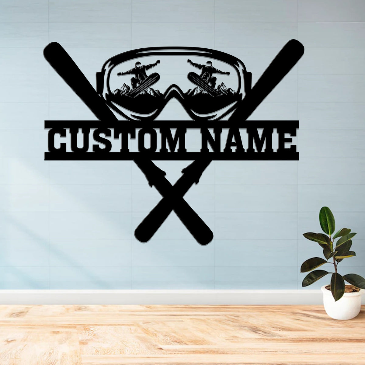 Custom Metal Snowboarding Sign with LED Lights, Winter Sports Wall Art