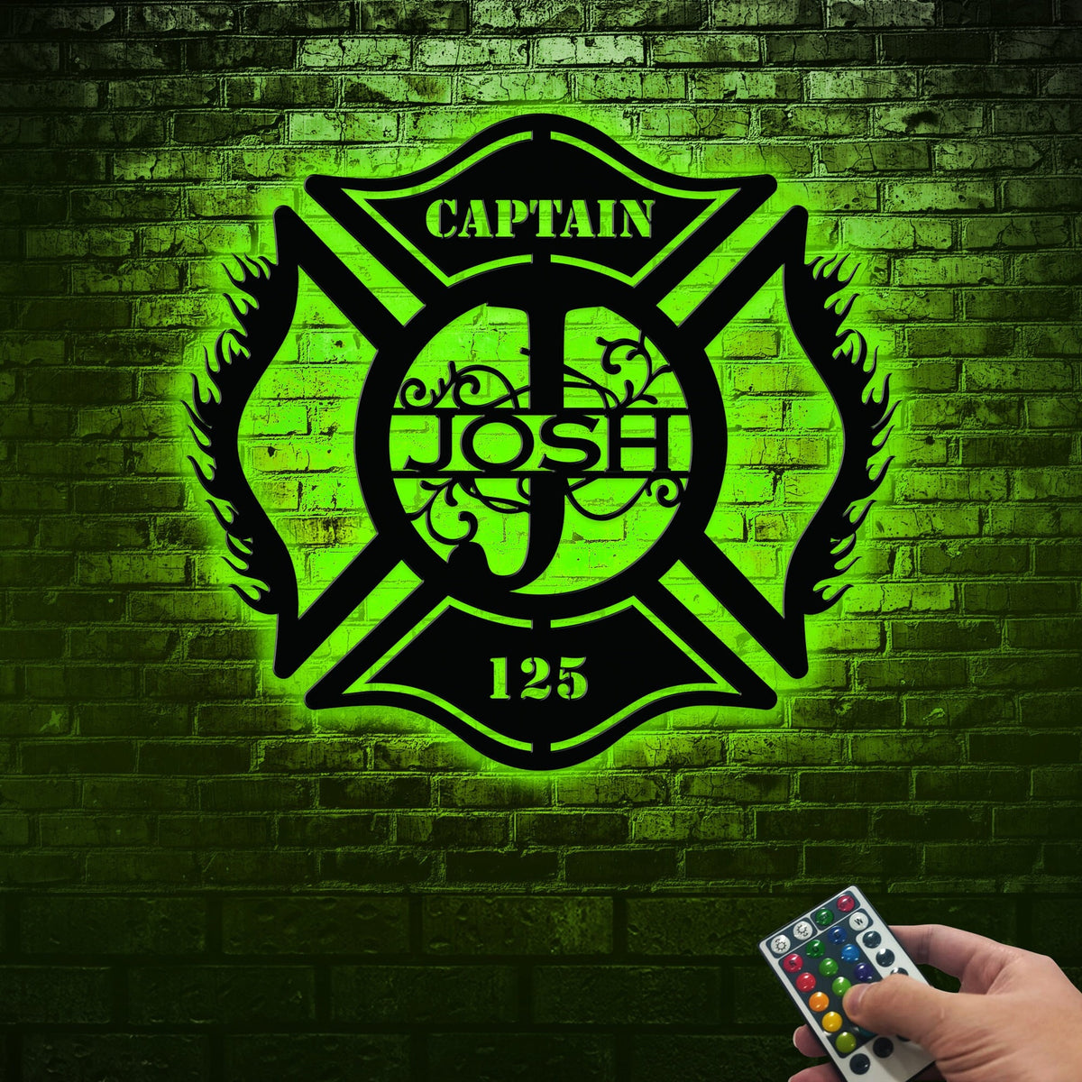 Custom Firefighter Maltese Cross Metal Sign with LED Lights