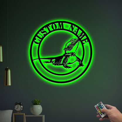 Personalized Bearded Dragon Metal Sign with LED Lights
