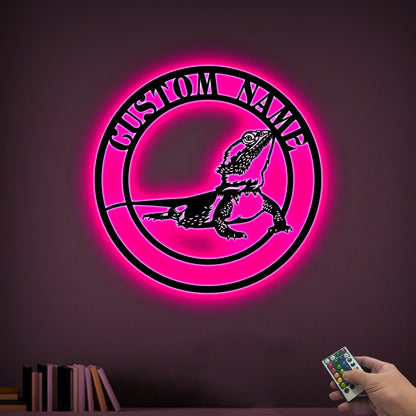 Personalized Bearded Dragon Metal Sign with LED Lights
