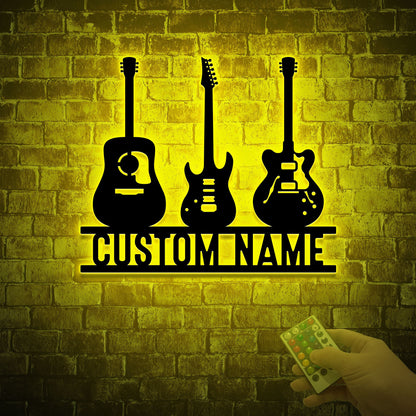 Personalized Guitar Metal Art, LED Music Room Wall Decor
