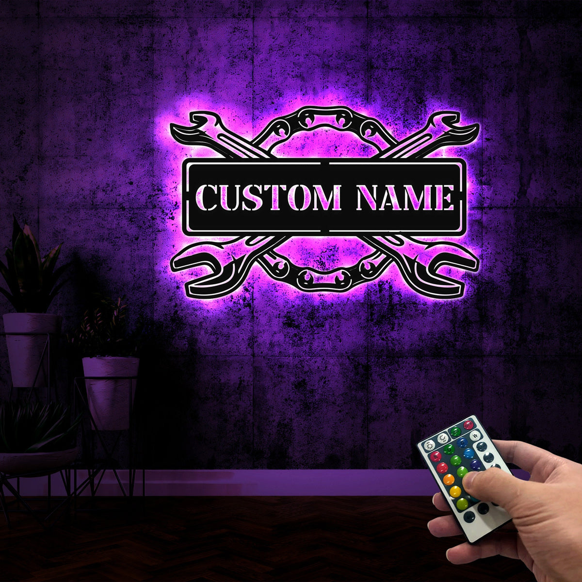 Custom Garage Metal Sign with LED Lights, Personalized Workshop Decor