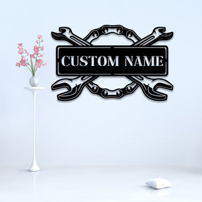 Custom Garage Metal Sign with LED Lights, Personalized Workshop Decor
