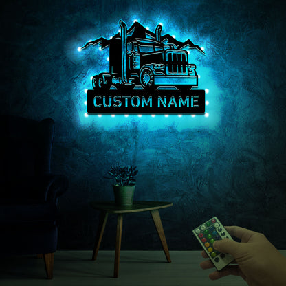 Custom Metal Semi Truck Driver Sign with Led Light, Truck Driver Gift, Semi Truck Wall Decor, Fathers Day Gift, Trucking Company Wall Art