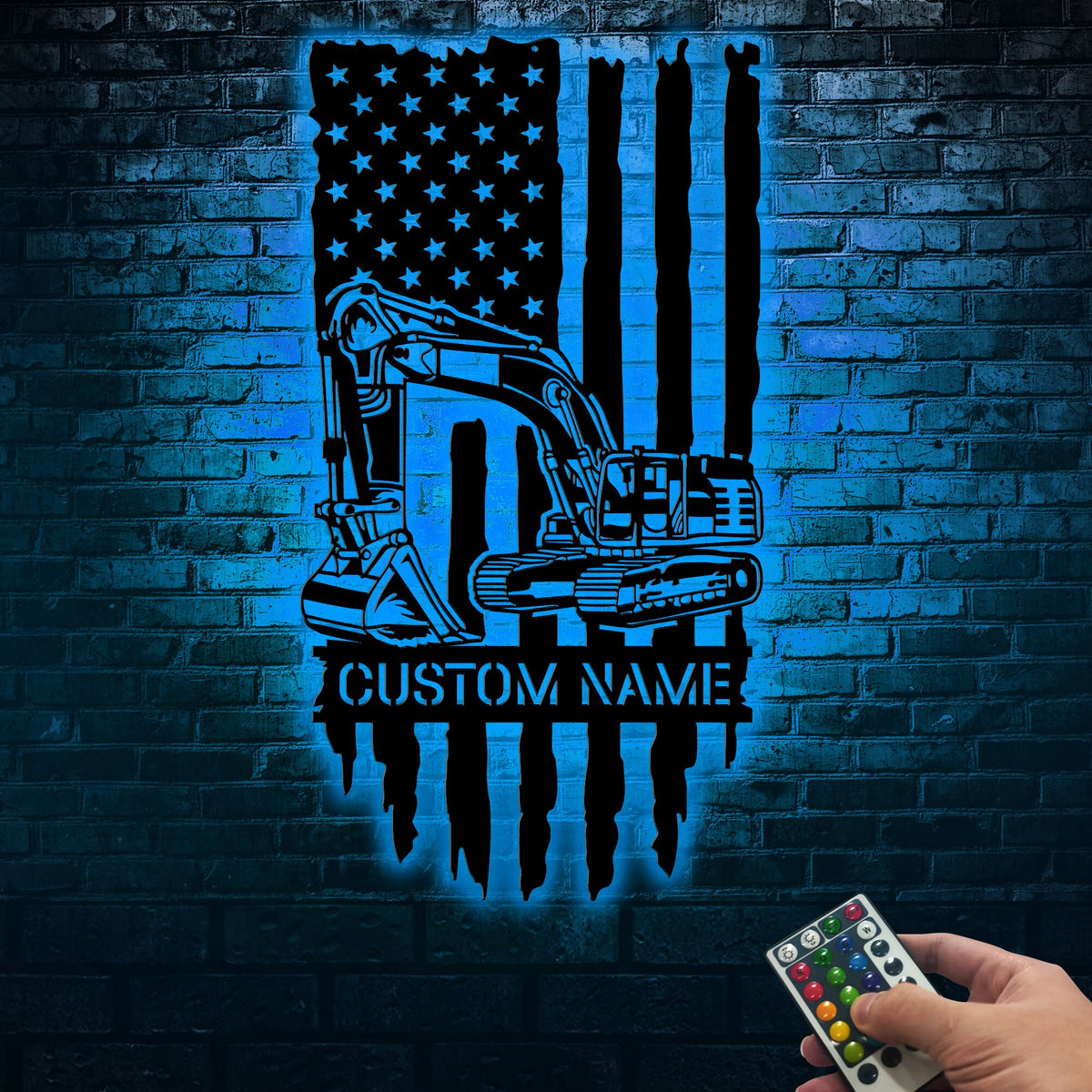 Custom Excavator Metal Wall Art, LED Light Decor, Construction Truck Name Sign