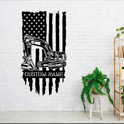Custom Excavator Metal Wall Art, LED Light Decor, Construction Truck Name Sign
