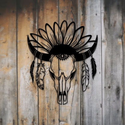 LED Cow Skull Metal Wall Art, Western Boho Decor