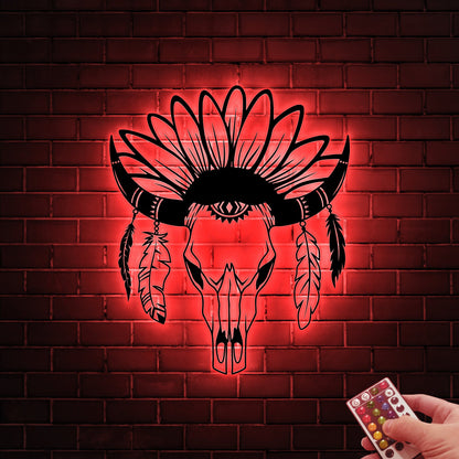 LED Cow Skull Metal Wall Art, Western Boho Decor