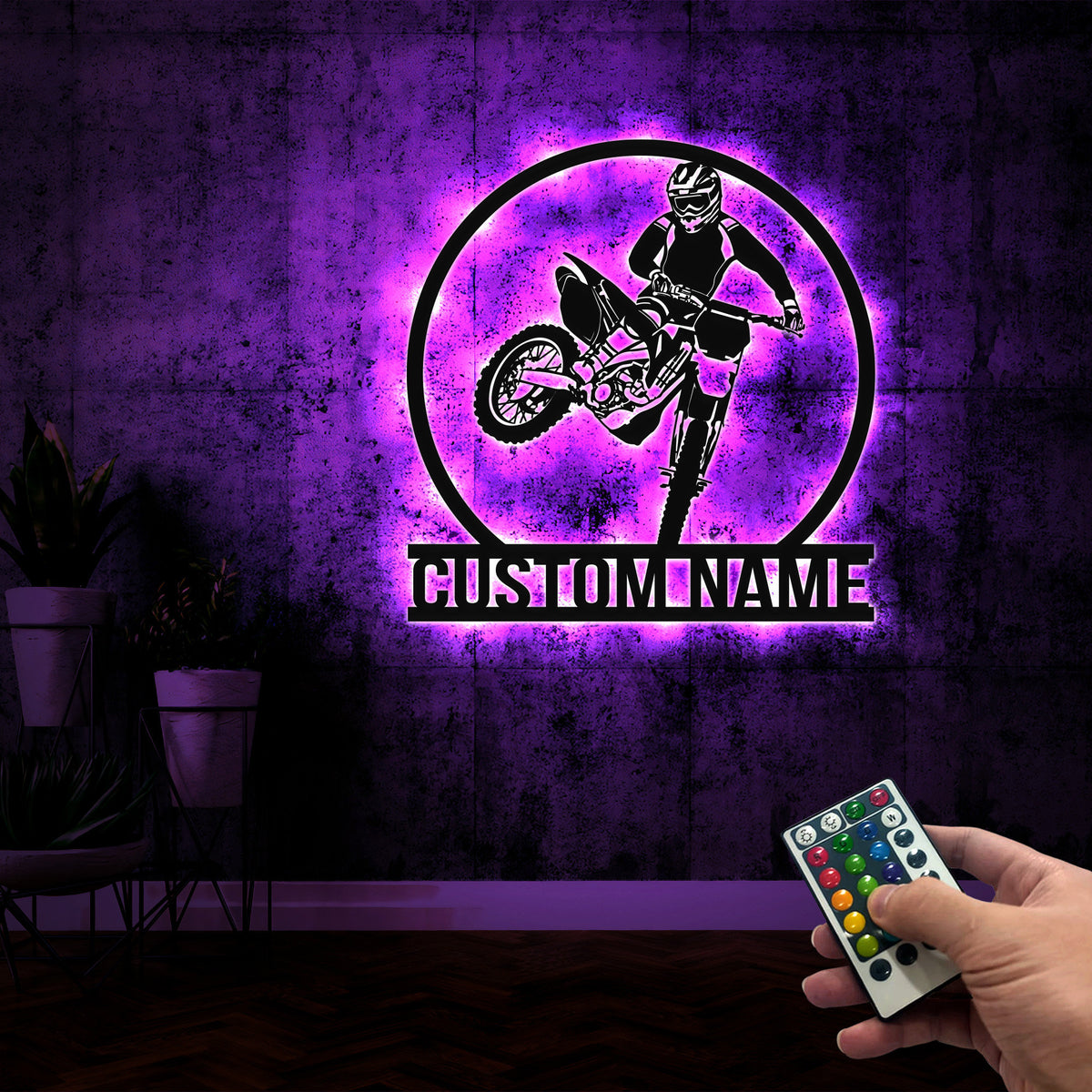 Custom Motocross Metal Sign LED Lights, Motocross Dirt Bike Wall Art, Biker Name Sign, Motorcycle Decor, Gift for Dad Motocross Lover Gift