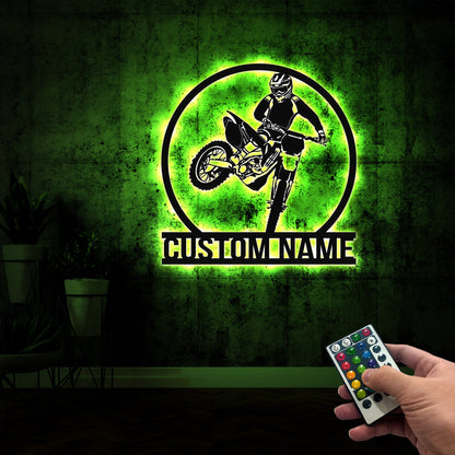 Custom Motocross Metal Sign LED Lights, Motocross Dirt Bike Wall Art, Biker Name Sign, Motorcycle Decor, Gift for Dad Motocross Lover Gift