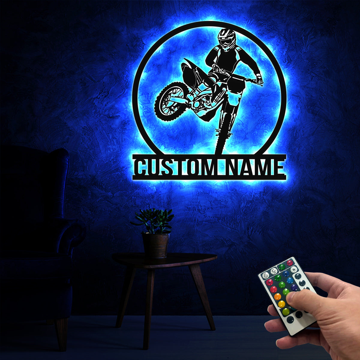Custom Motocross Metal Sign LED Lights, Motocross Dirt Bike Wall Art, Biker Name Sign, Motorcycle Decor, Gift for Dad Motocross Lover Gift