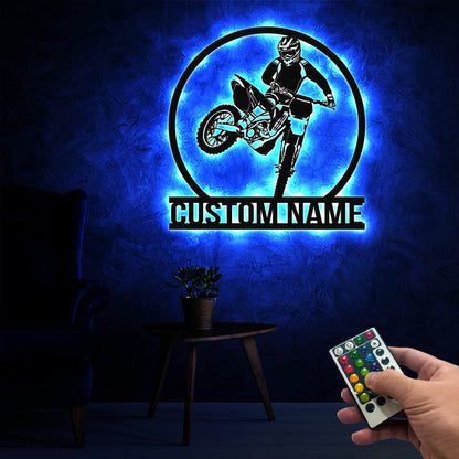 Custom Motocross Metal Sign LED Lights, Motocross Dirt Bike Wall Art, Biker Name Sign, Motorcycle Decor, Gift for Dad Motocross Lover Gift
