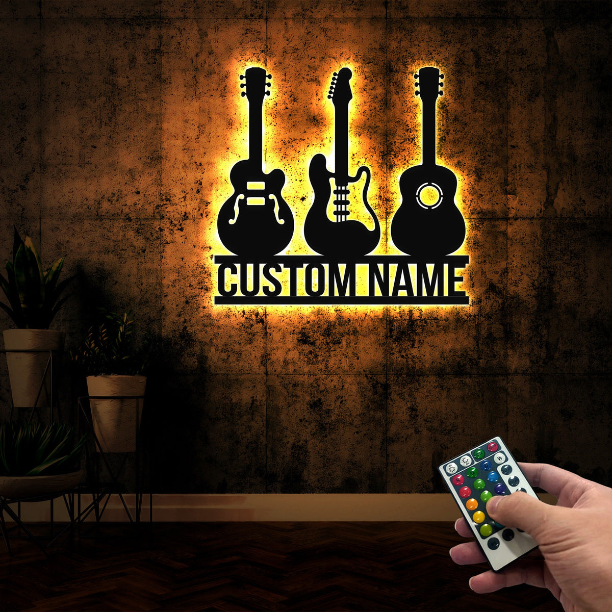 Personalized Guitar Metal Sign with LED Light, Music Room Wall Decor