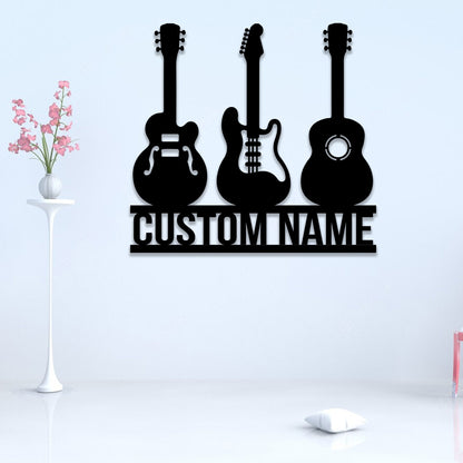 Personalized Guitar Metal Sign with LED Light, Music Room Wall Decor