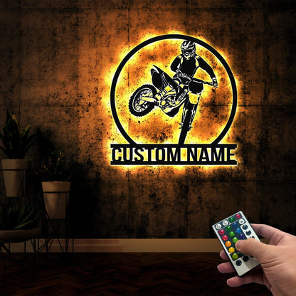 Custom Motocross Metal Sign LED Lights, Motocross Dirt Bike Wall Art, Biker Name Sign, Motorcycle Decor, Gift for Dad Motocross Lover Gift
