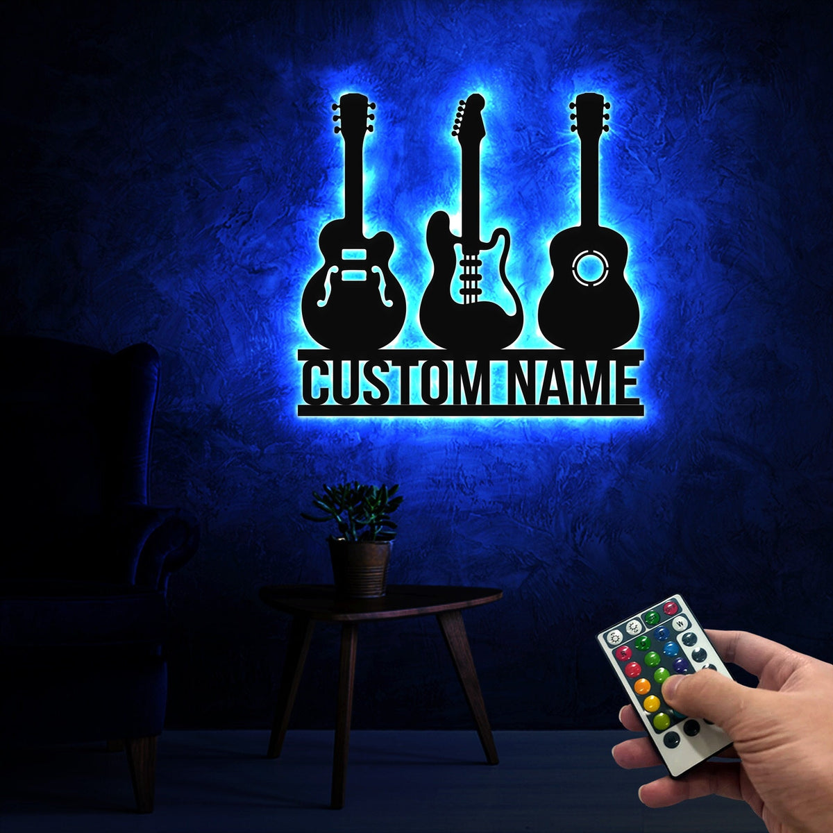 Personalized Guitar Metal Sign with LED Light, Music Room Wall Decor