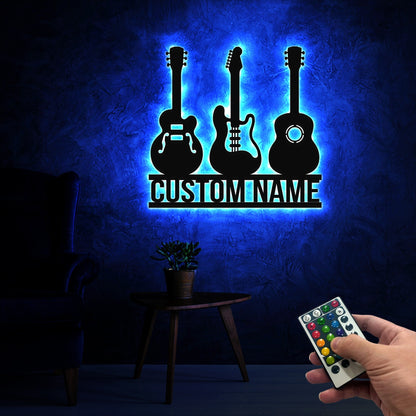 Personalized Guitar Metal Sign with LED Light, Music Room Wall Decor