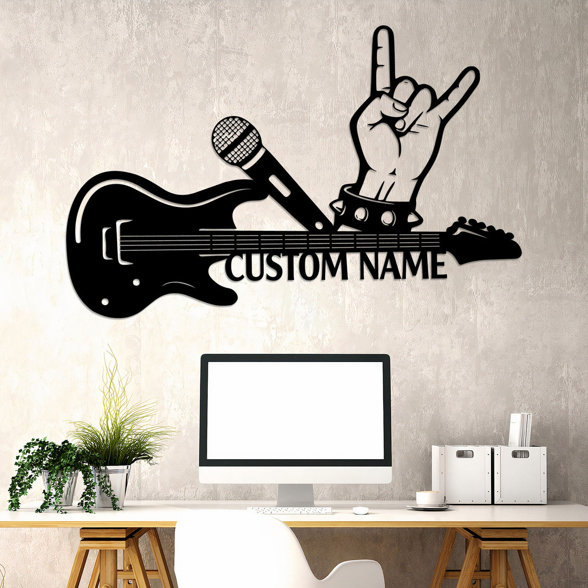 Custom Guitar Metal Sign with LED Lights, Music Room Decor
