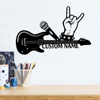 Custom Guitar Metal Sign with LED Lights, Music Room Decor