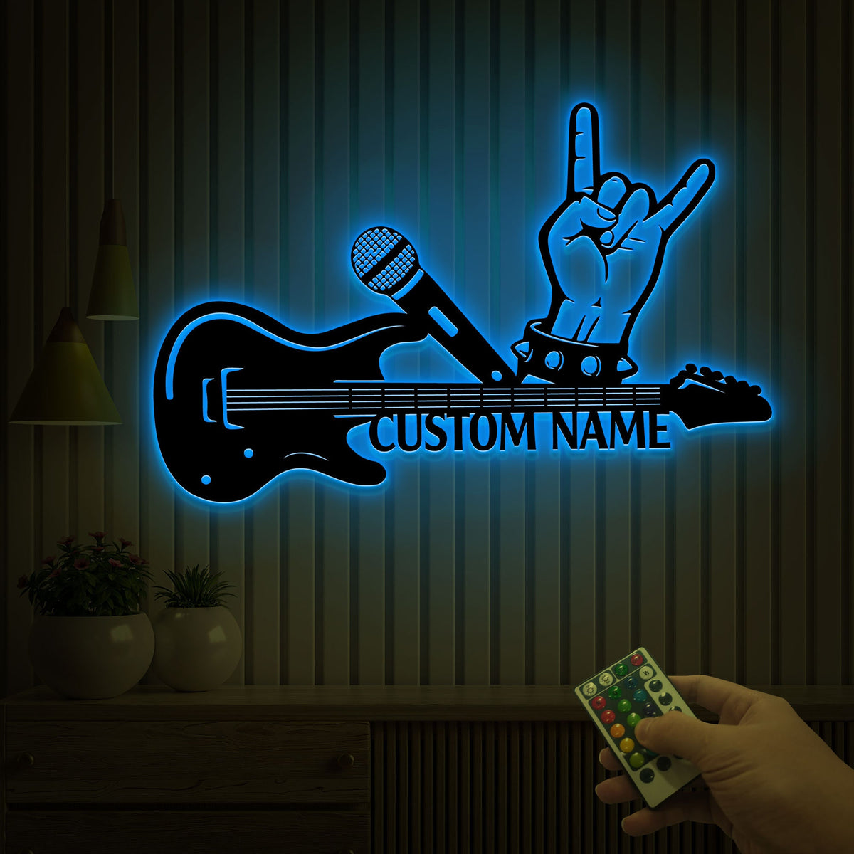 Custom Guitar Metal Sign with LED Lights, Music Room Decor
