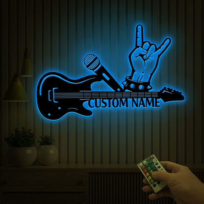 Custom Guitar Metal Sign with LED Lights, Music Room Decor