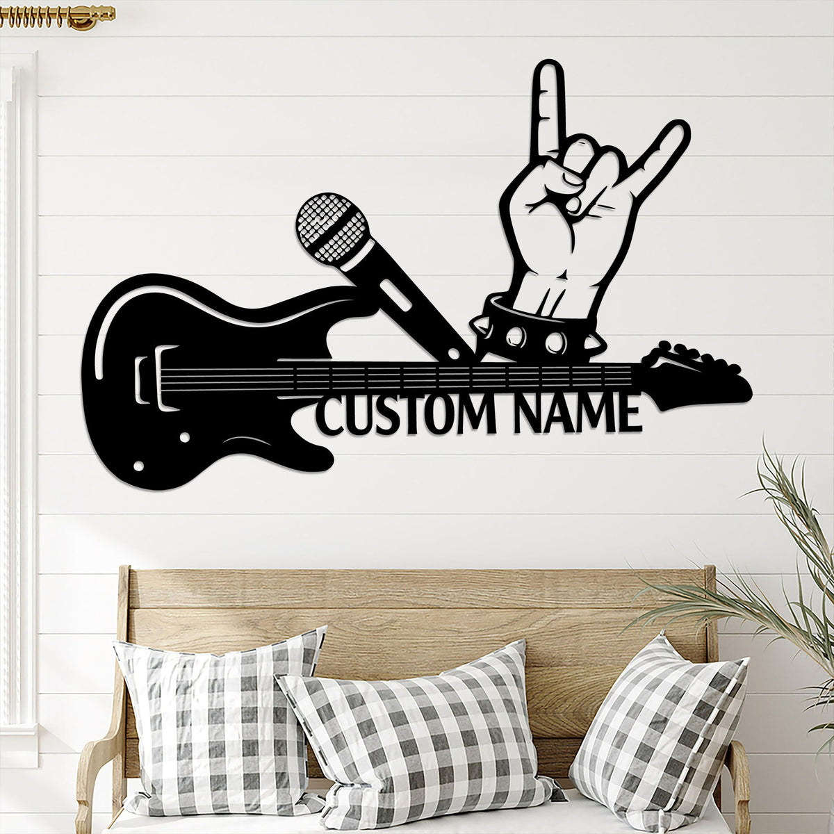 Custom Guitar Metal Sign with LED Lights, Music Room Decor