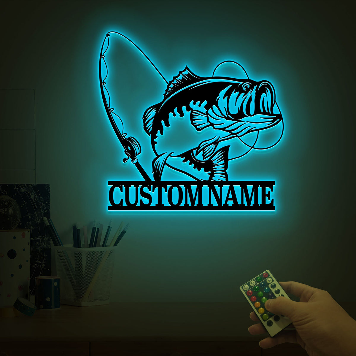 Custom Largemouth Bass Fish Metal Sign Led Lights, Bass Fishing Name Sign, Fish Pole Decor, Lake House Fishing Wall Art, Fishing Dad Gift