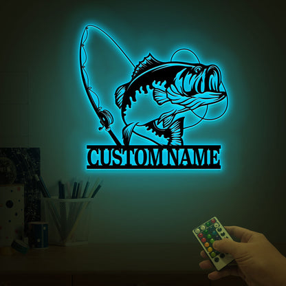 Custom Largemouth Bass Fish Metal Sign Led Lights, Bass Fishing Name Sign, Fish Pole Decor, Lake House Fishing Wall Art, Fishing Dad Gift