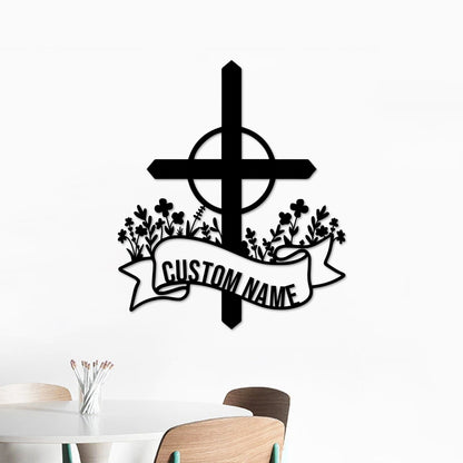 Custom Blessed Cross Metal Sign, LED Light, Religious Wall Decor