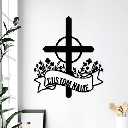 Custom Blessed Cross Metal Sign, LED Light, Religious Wall Decor