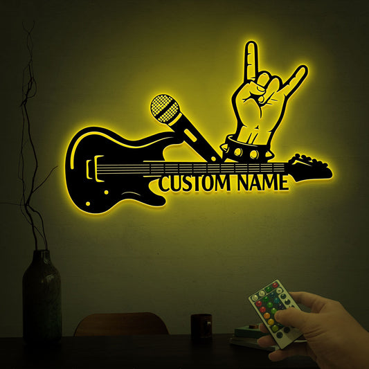 Custom Guitar Metal Sign with LED Lights, Music Room Decor