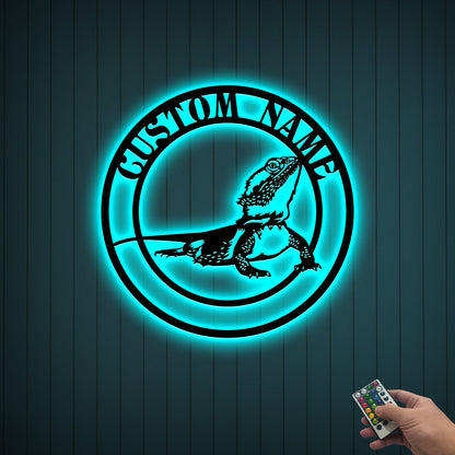 Personalized Bearded Dragon Metal Sign with LED Lights
