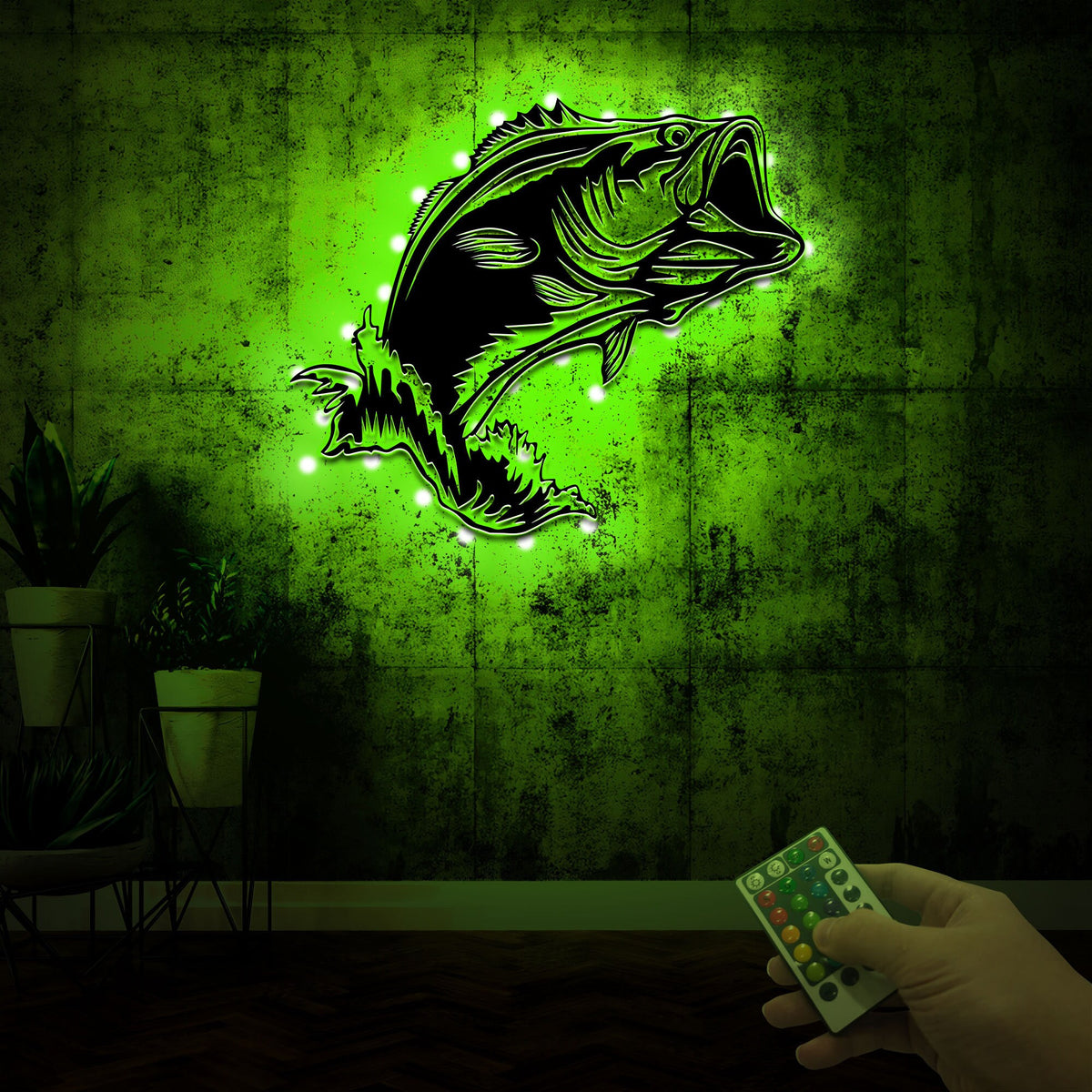 Bass Fishing Metal Art, LED Wall Decor, Lake House, Fishing Gift