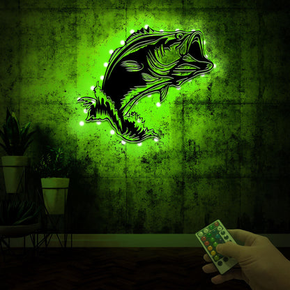 Bass Fishing Metal Art, LED Wall Decor, Lake House, Fishing Gift