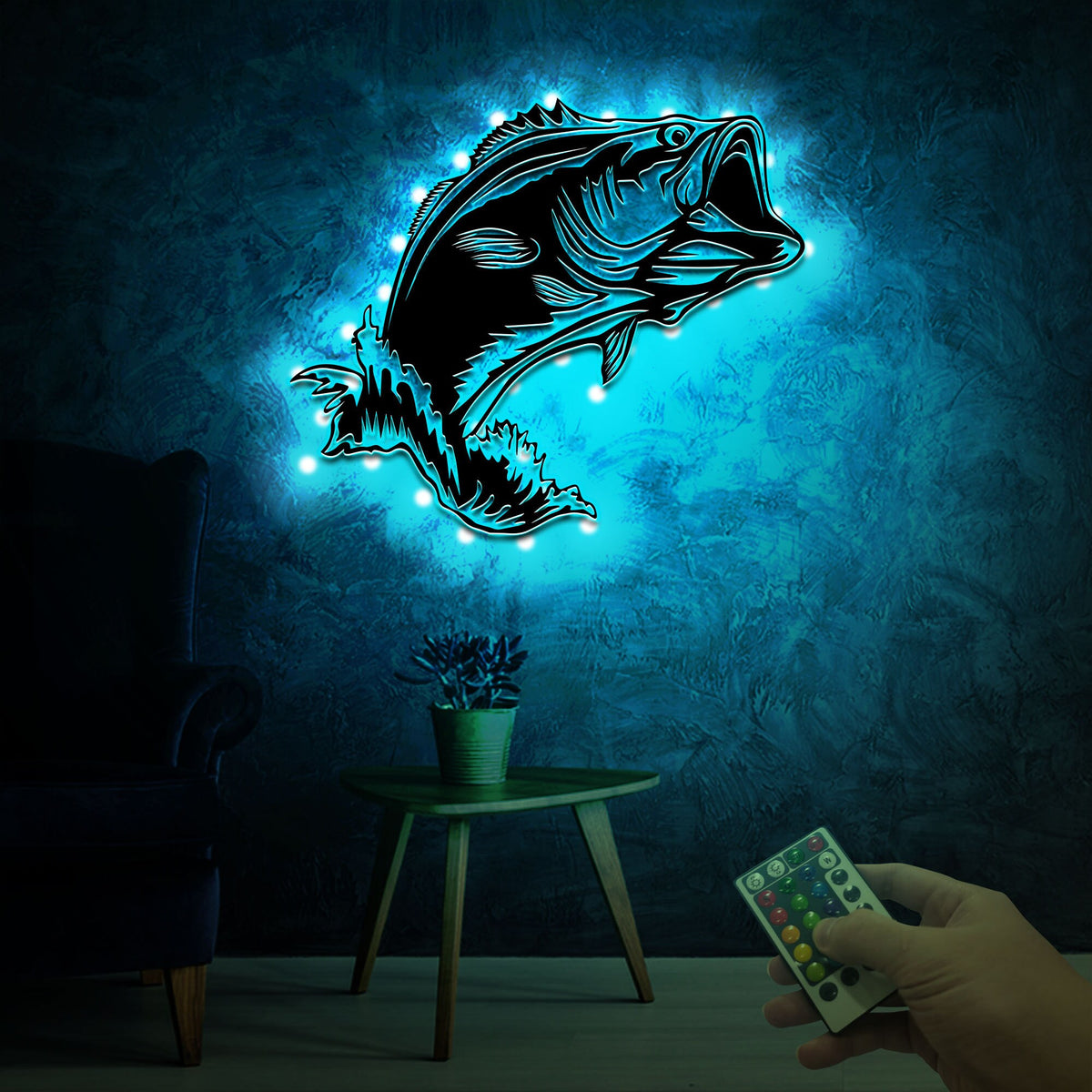 Bass Fishing Metal Art, LED Wall Decor, Lake House, Fishing Gift