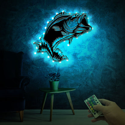 Bass Fishing Metal Art, LED Wall Decor, Lake House, Fishing Gift