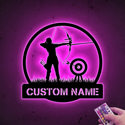 Custom Archery Metal LED Sign, Archer Name Wall Art