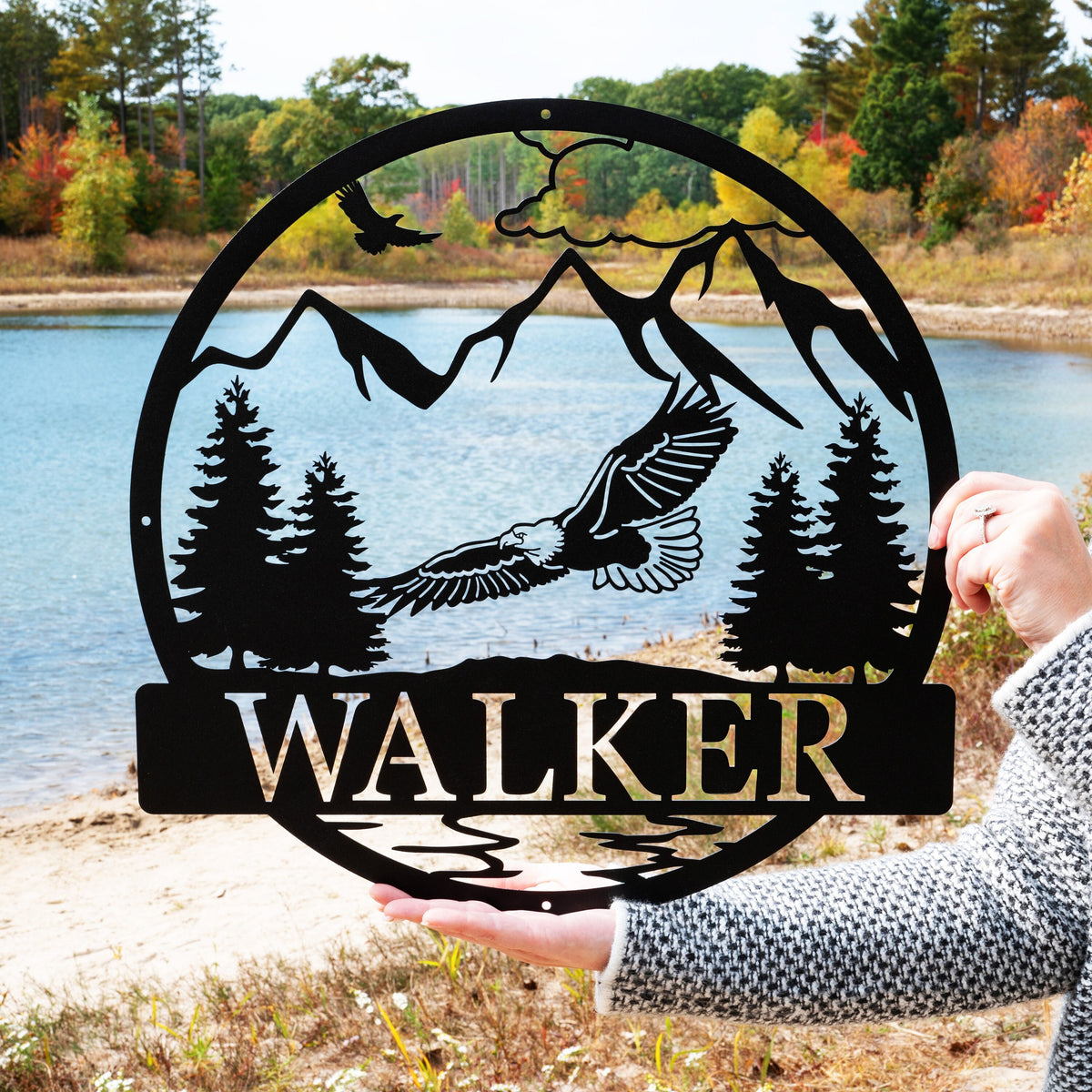Custom Outdoor Eagle Monogram | Metal Wall Art Decor | Custom Name Sign | Eagle Address Sign Metal Sign with American Eagle Metal Bird Sign