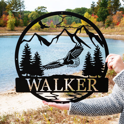 Custom Outdoor Eagle Monogram | Metal Wall Art Decor | Custom Name Sign | Eagle Address Sign Metal Sign with American Eagle Metal Bird Sign