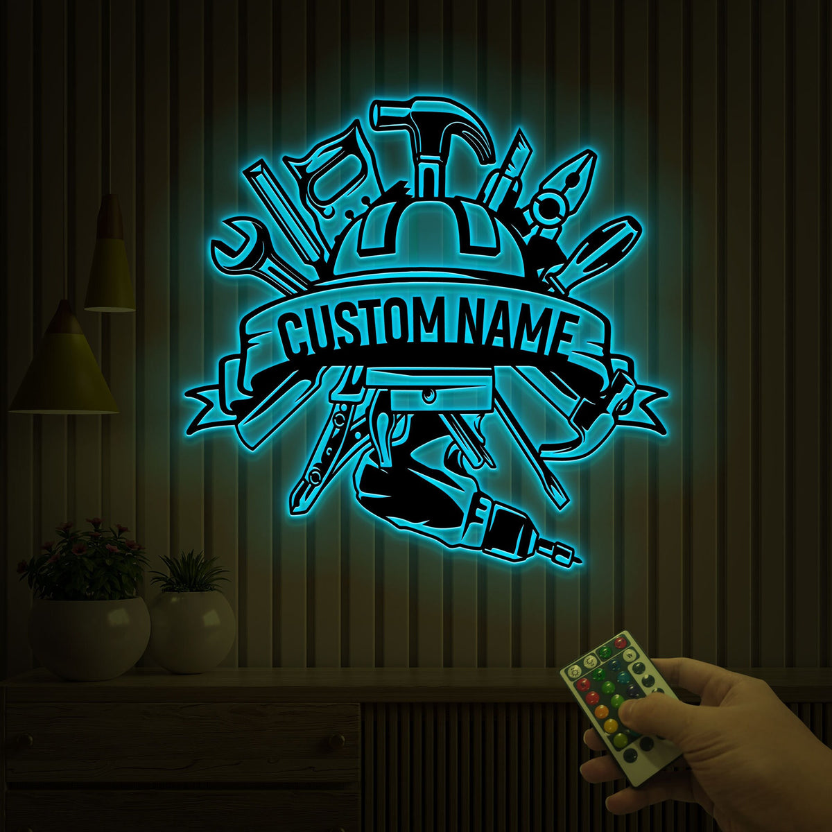 Personalized Metal Workshop Sign with LED Lights, Garage Decor