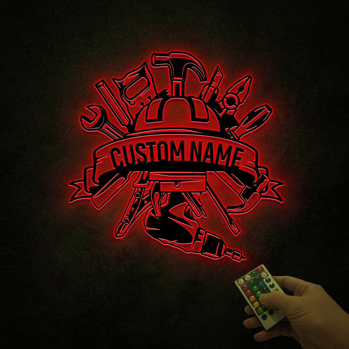 Personalized Metal Workshop Sign with LED Lights, Garage Decor