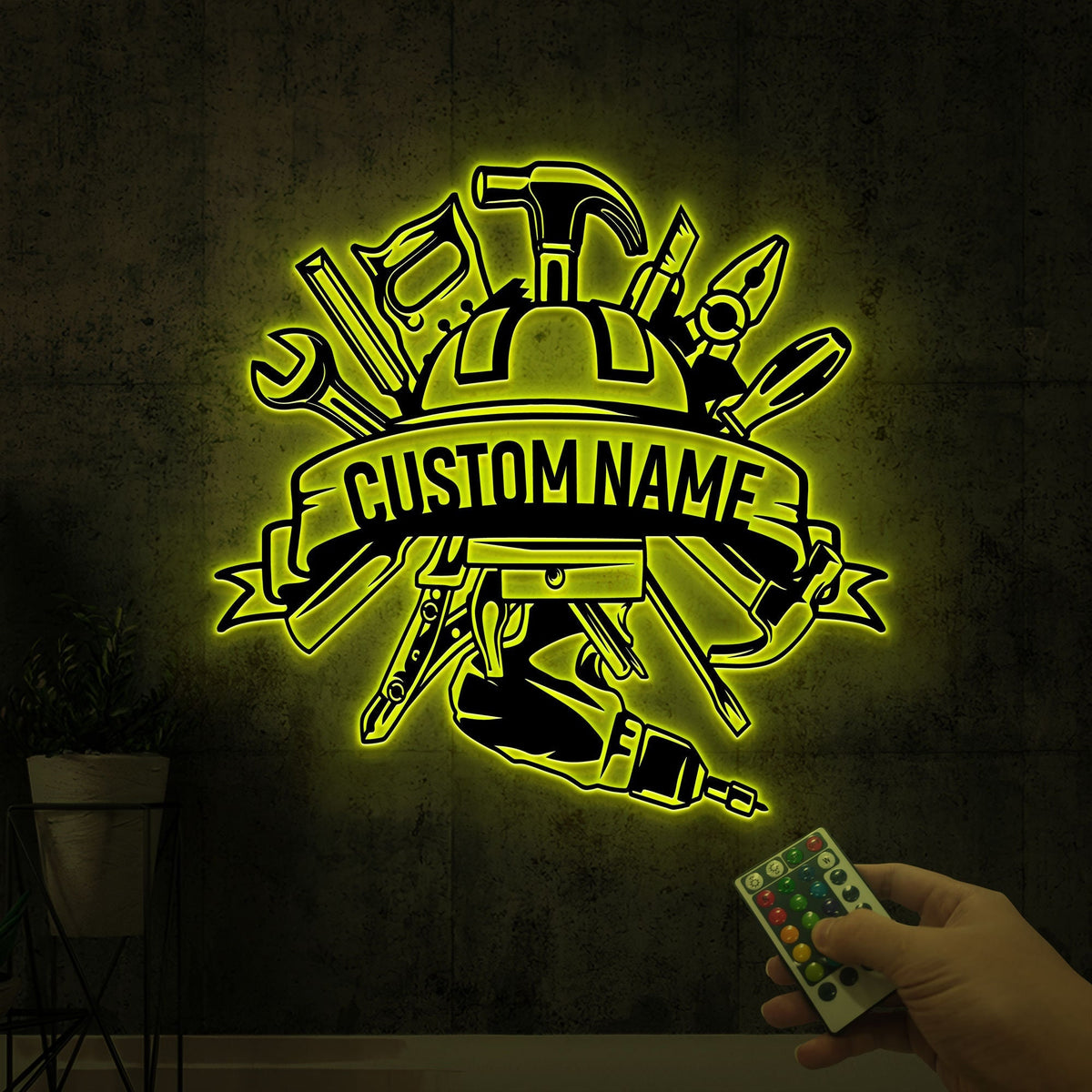 Personalized Metal Workshop Sign with LED Lights, Garage Decor