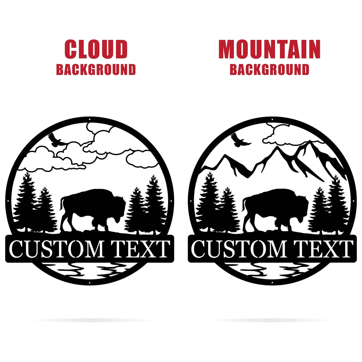 Custom Outdoor Bison Circle Monogram Sign | Lone Bison Decor | Bison Camp Sign | Buffalo Decor | Bison Name Metal Sign | Gift for Him