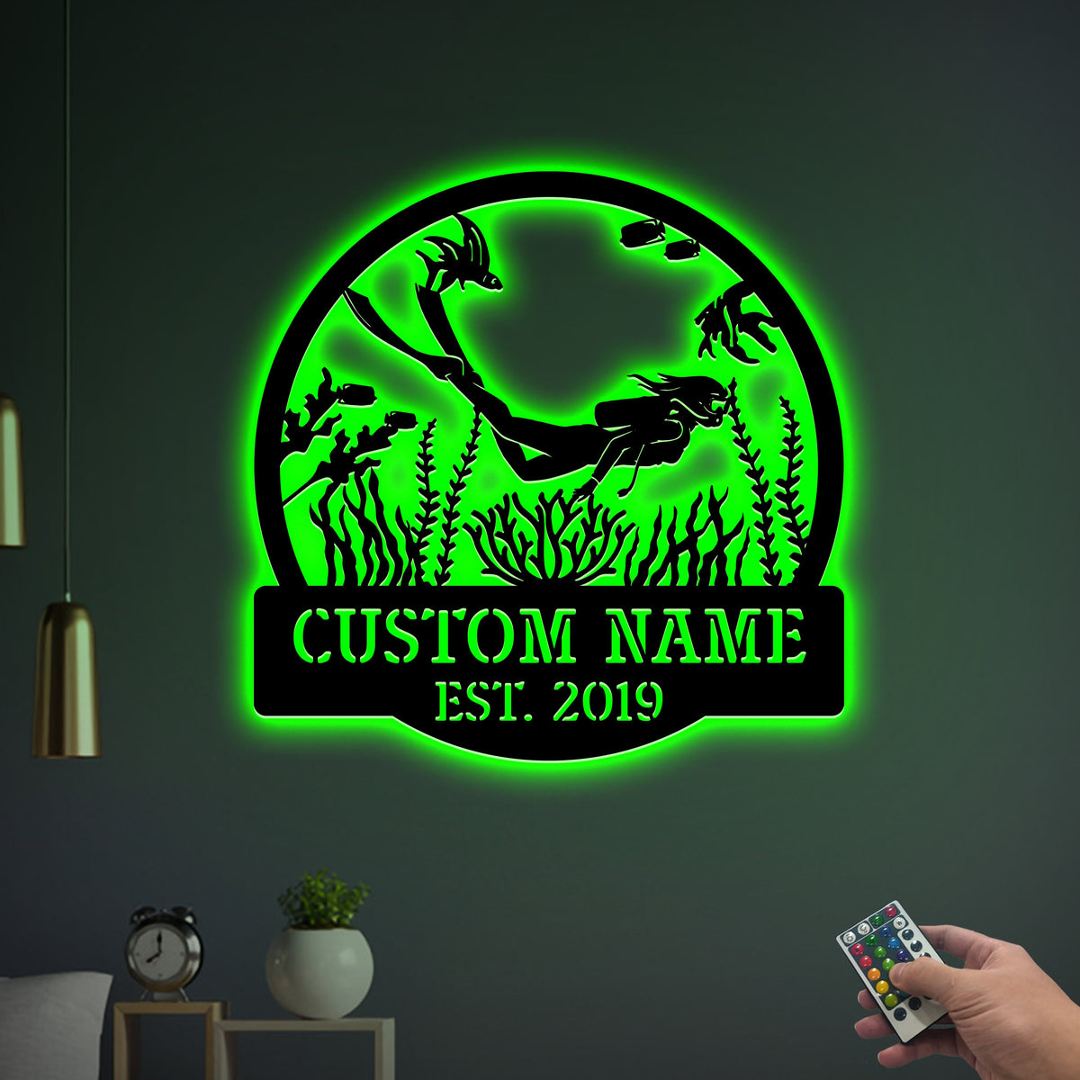 Custom Girl Scuba Diving Metal Sign with LED Light