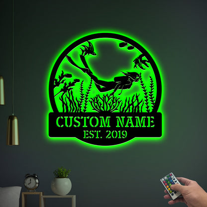 Custom Girl Scuba Diving Metal Sign with LED Light